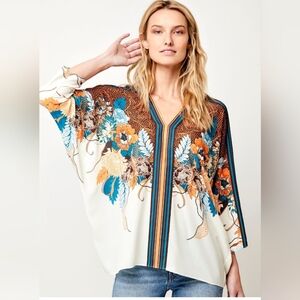 Rose & Olive Plus SizeGraphic‎ Brown and Orange Dolman Sleeve Tunic